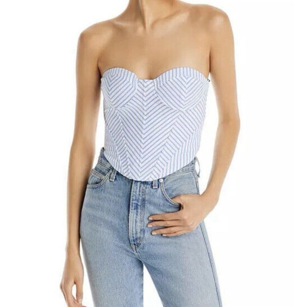 ser.o.ya Melanie Corset Top Light Blue Stripe Medium NWT